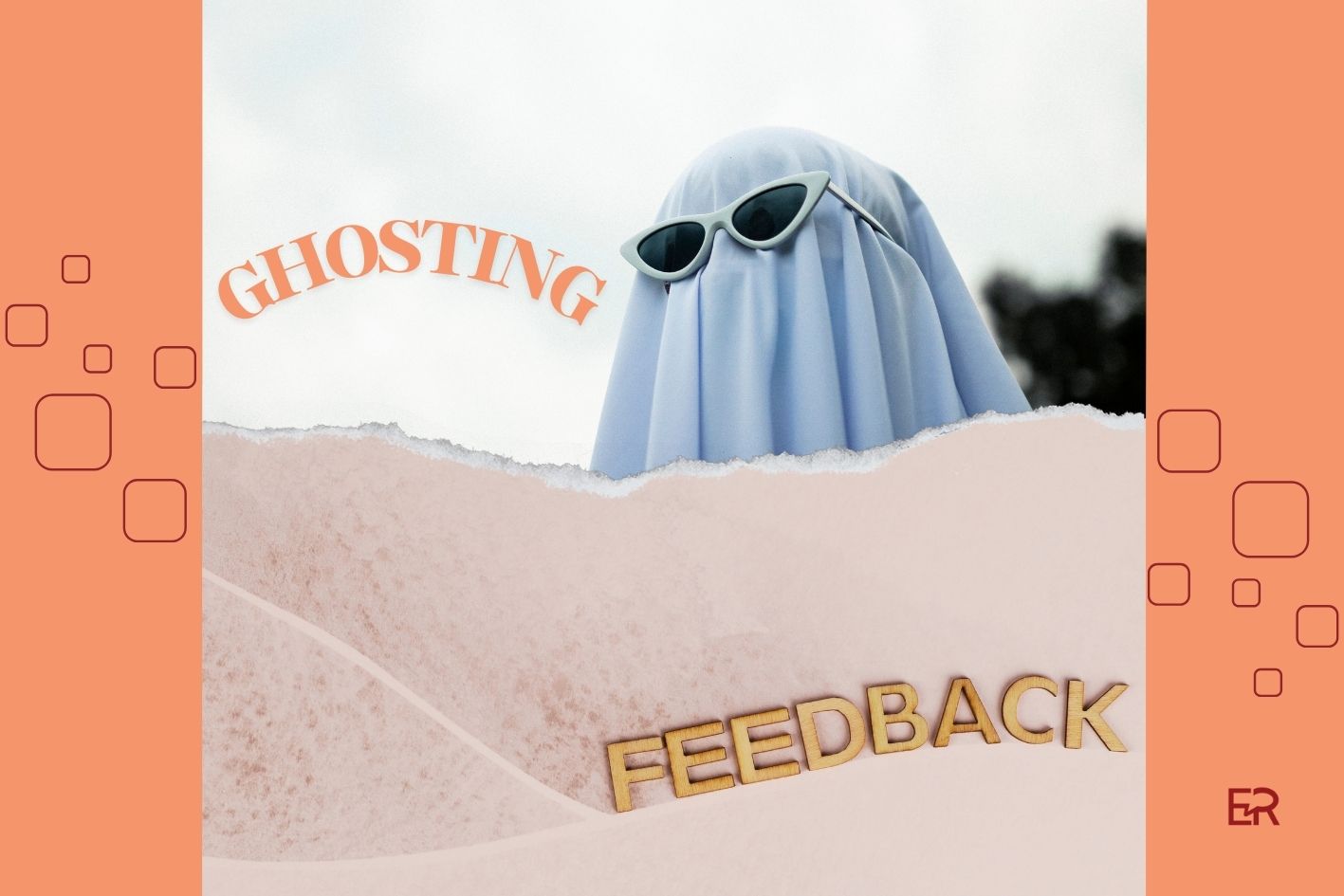 un fantasma per indicare la comunicazione ghosting e scritta feedback per comunicazione costruttiva